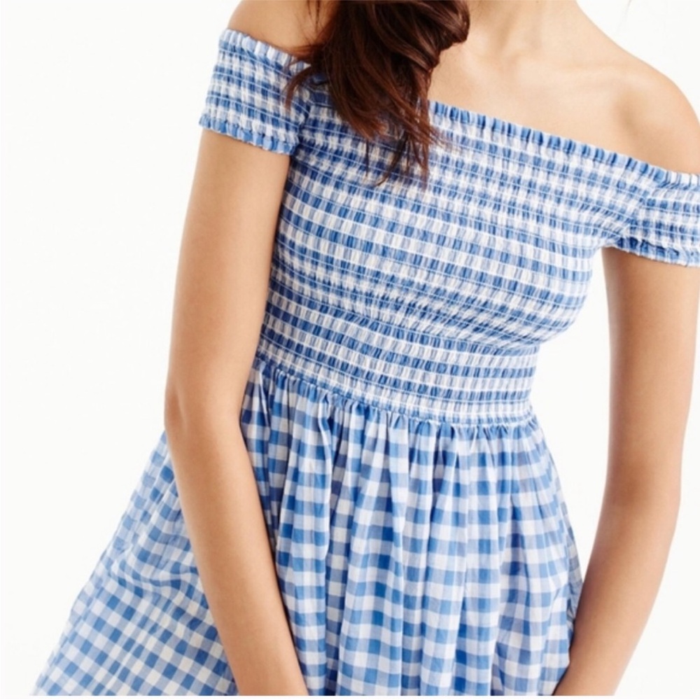 J-Crew Blue Gingham Off-Shoulder Dress